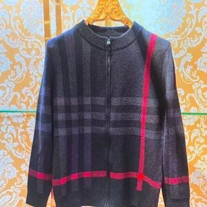 Burberry Black and Red Check Cardigan